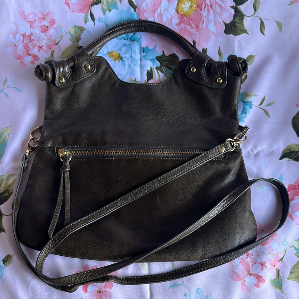 Brown and Gold Shoulder Bag with Adjustable Strap and Classic Design